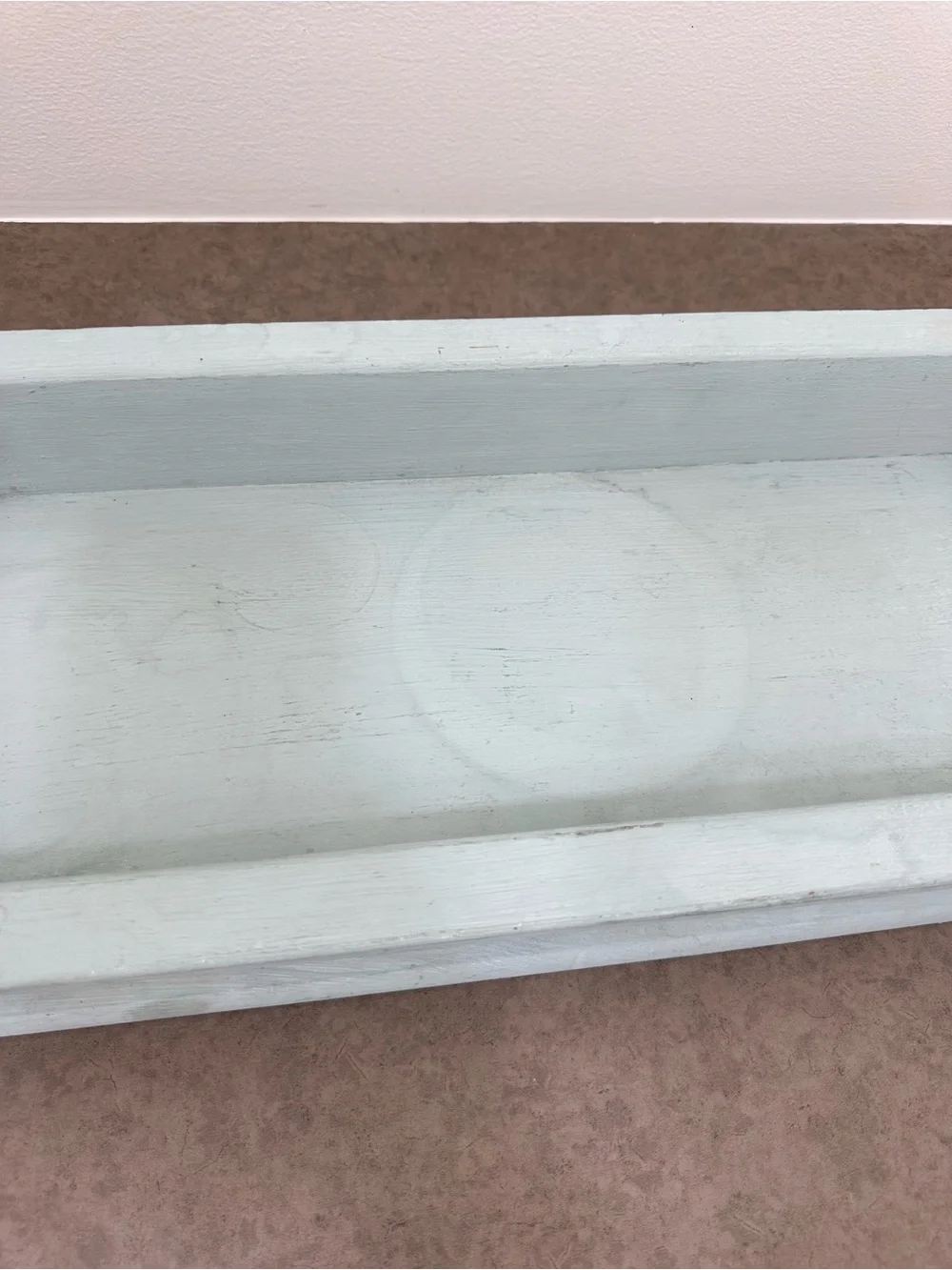 Vintage-Inspired Light Blue Painted Wood Wall Shelf Spindle Gallery Rail 20 x 8”